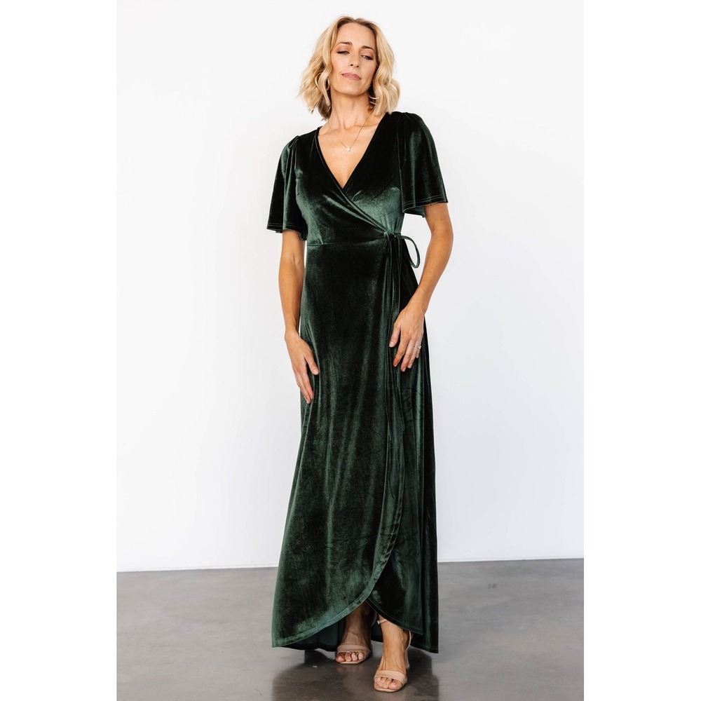 Baltic Born Katelyn Velvet Maxi Wrap Dress Deep Green Small